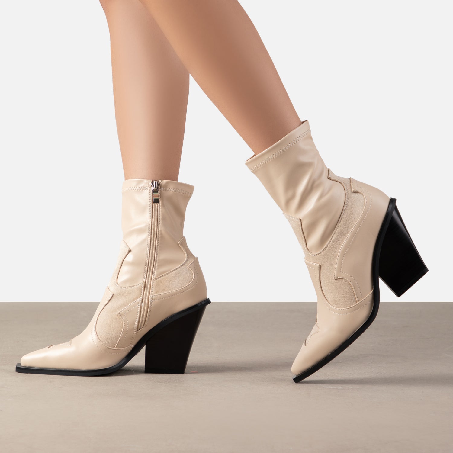 RAID Elaina Block Heeled Ankle Boots in Cream