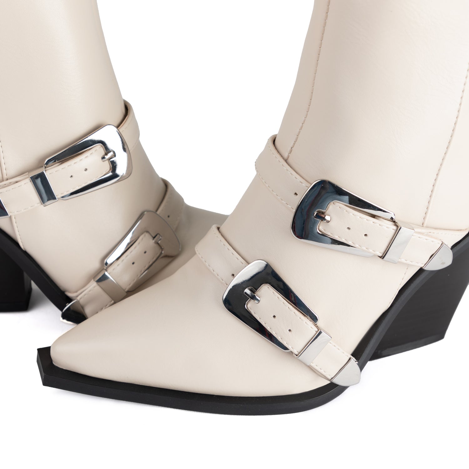 RAID June Block Heeled Ankle Boots in Off White