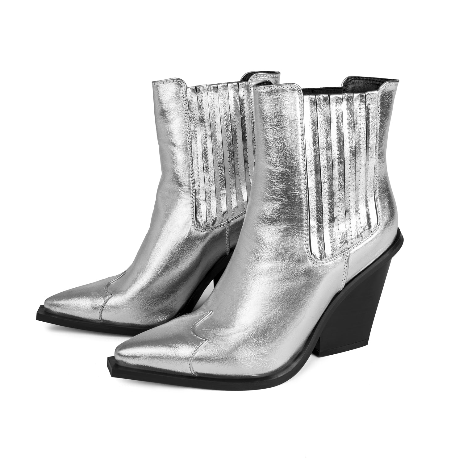 RAID Lianna Western Ankle Boots in Silver Metallic