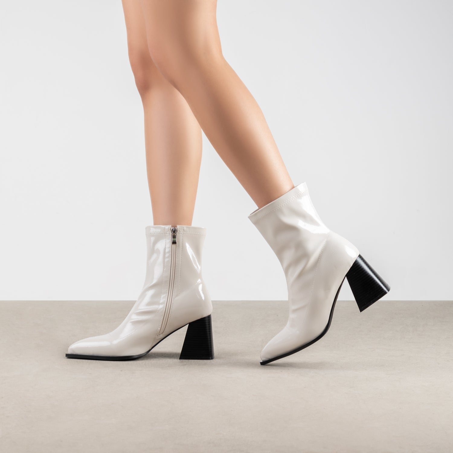 RAID Shalin Block Heeled Ankle Boots in Off White