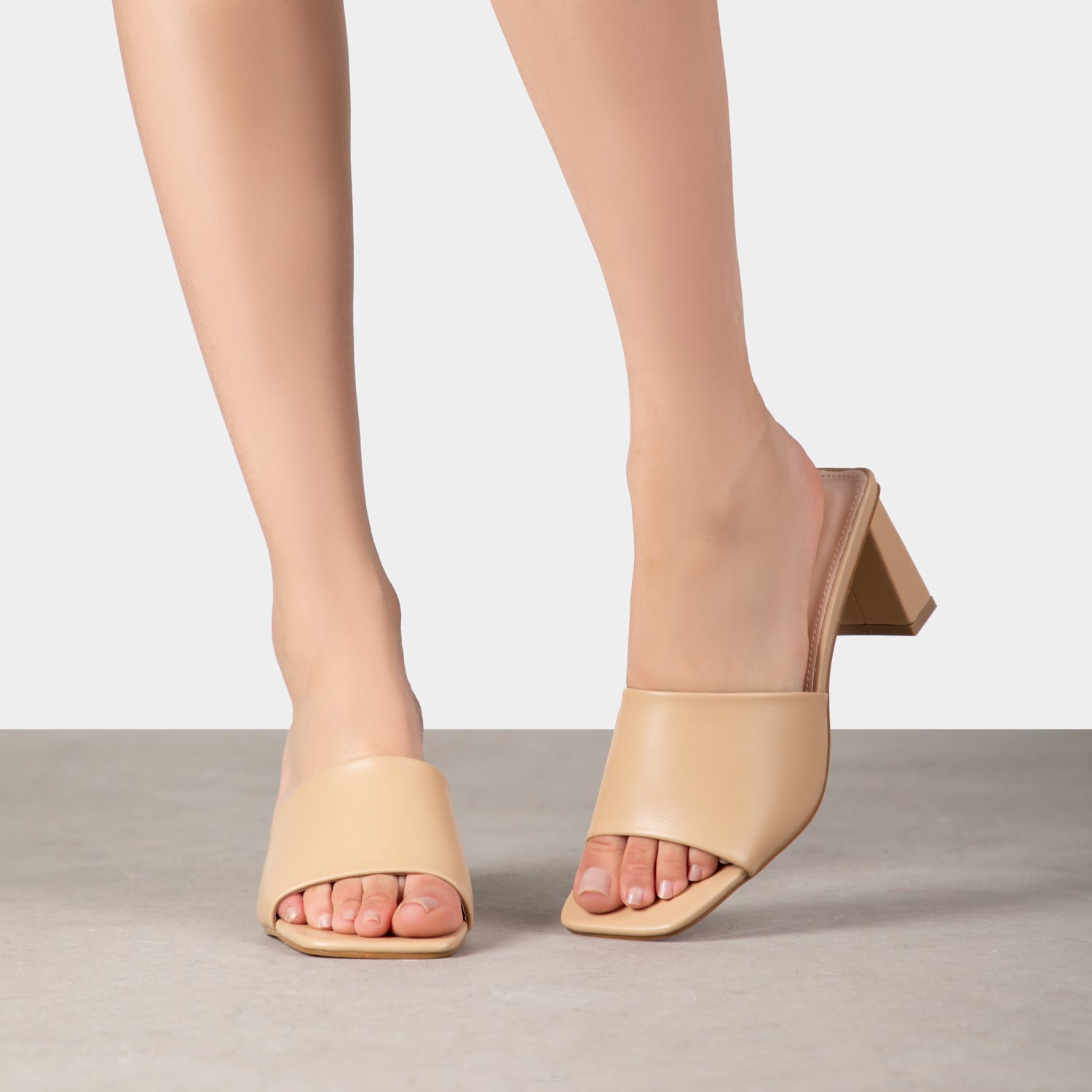 RAID Ilaria Block Heeled Mules in Nude