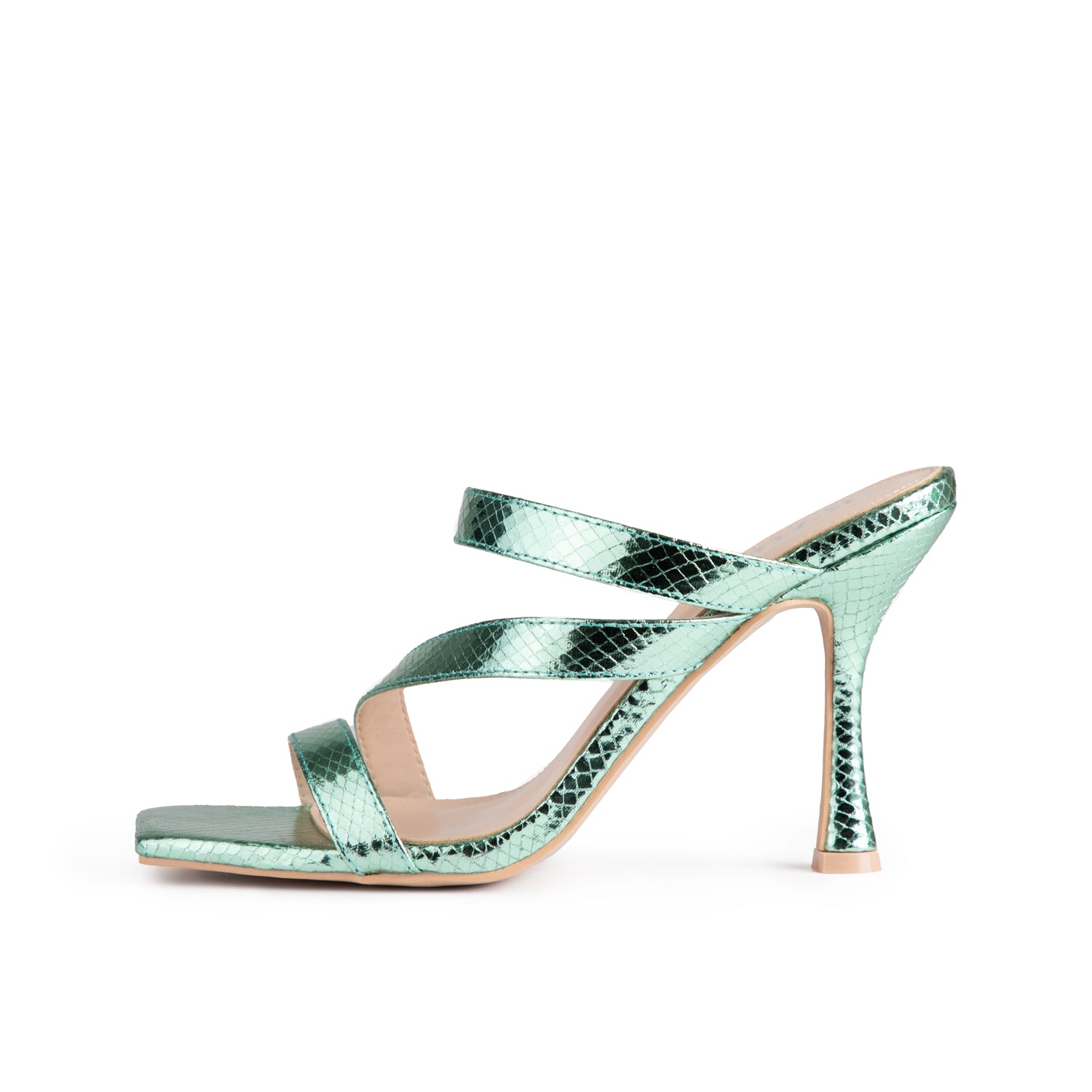 RAID Baylin Heeled Mules in Green Snake