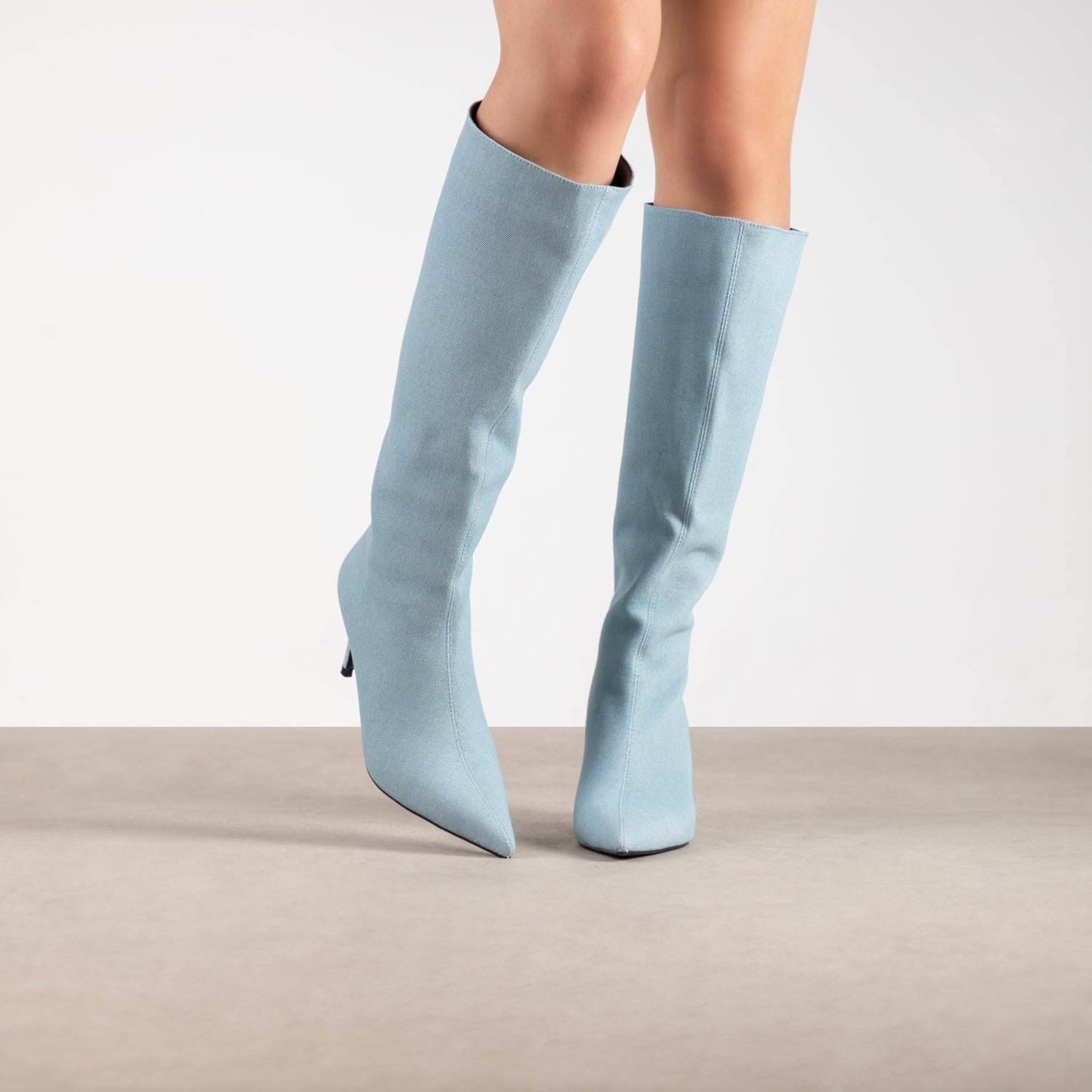 RAID Aurla Knee High Boots in Blue Denim