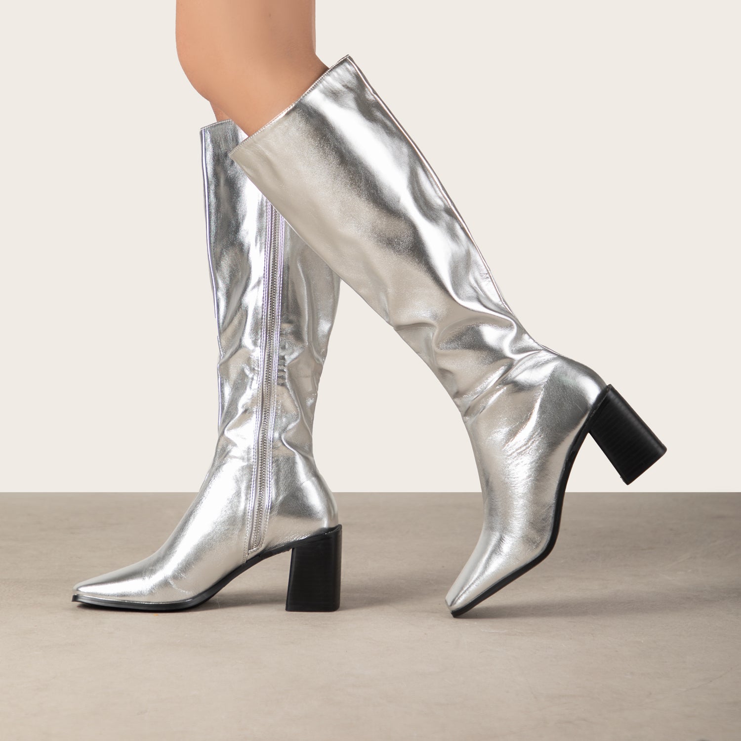 RAID Blick Block Heeled Long Boot in Silver