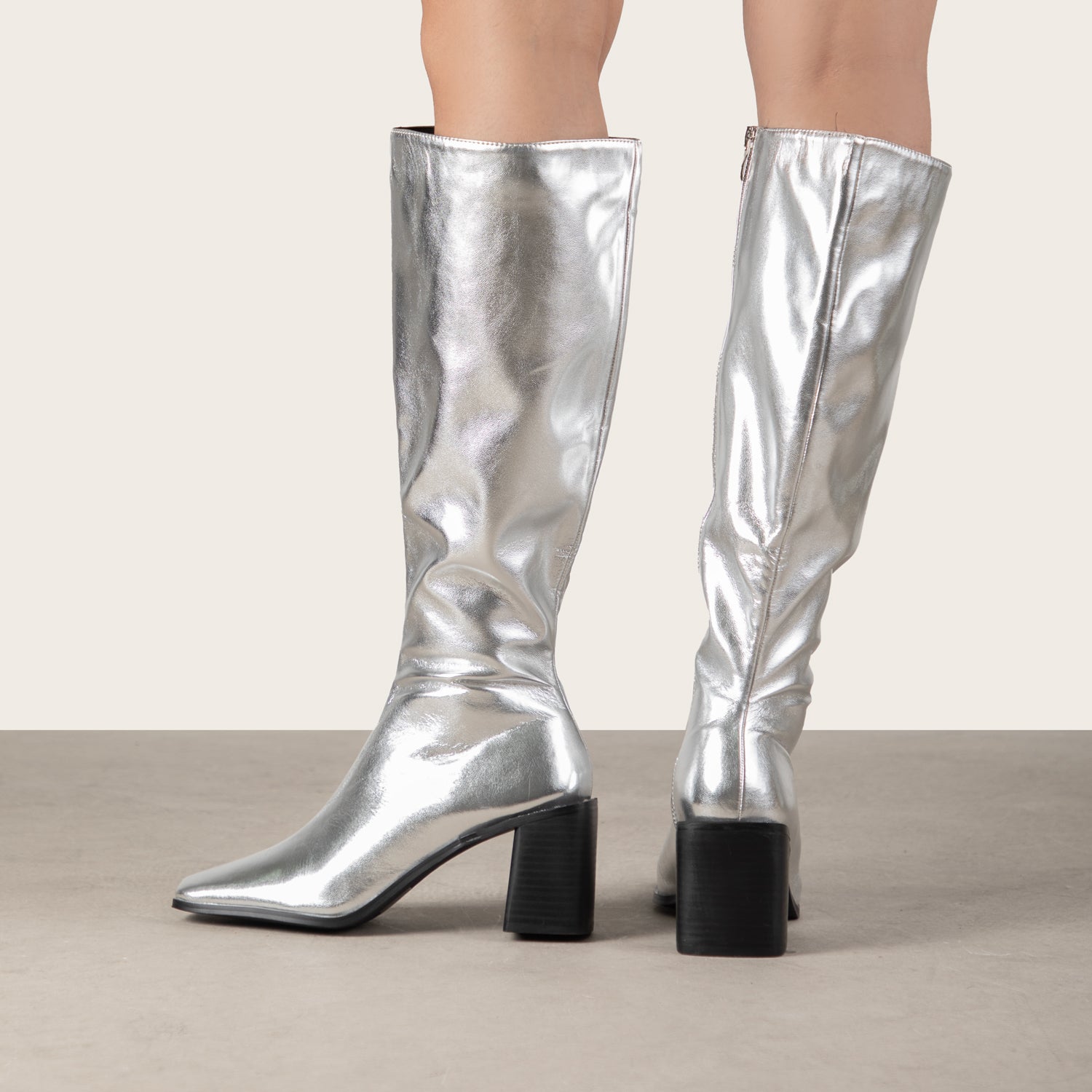 RAID Blick Block Heeled Long Boot in Silver