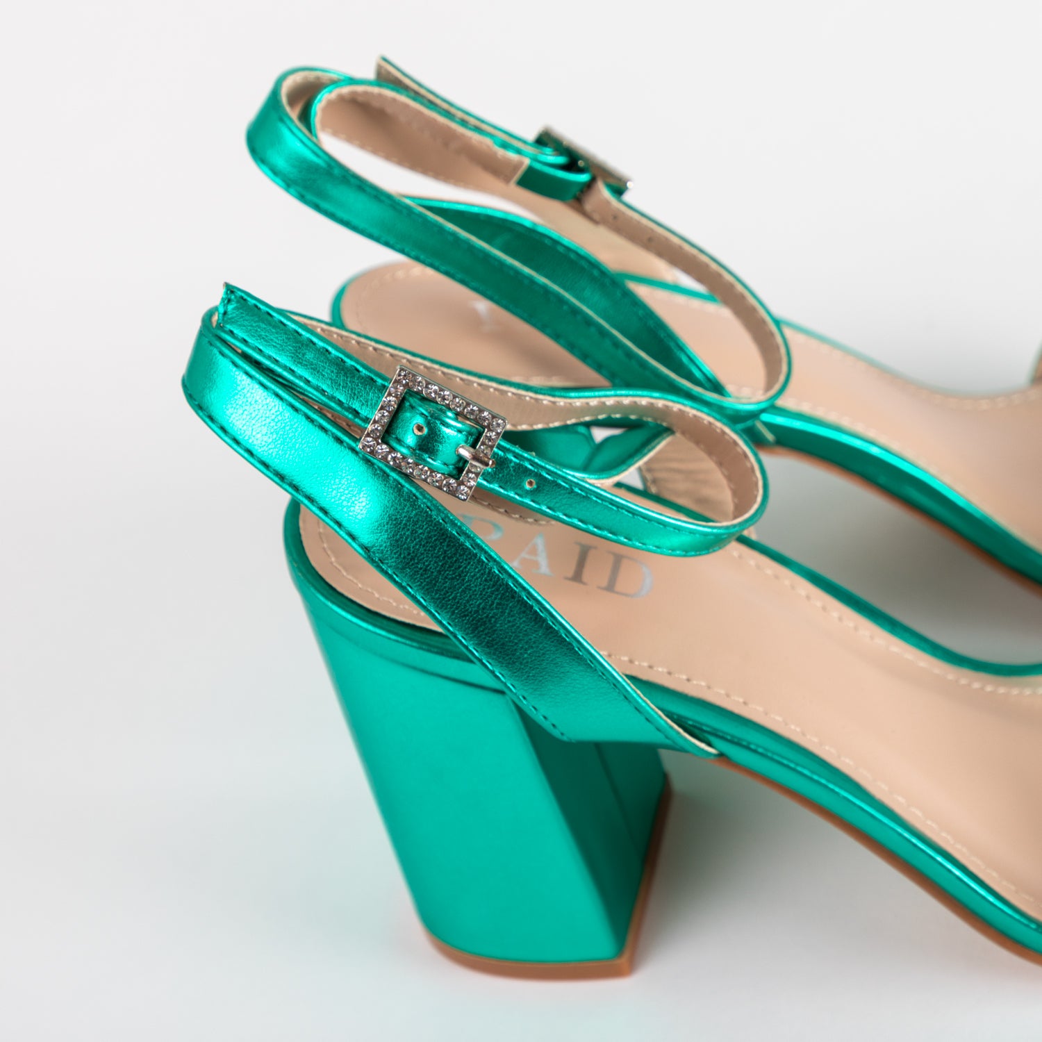 RAID Chantal Block Heels in Teal Metallic