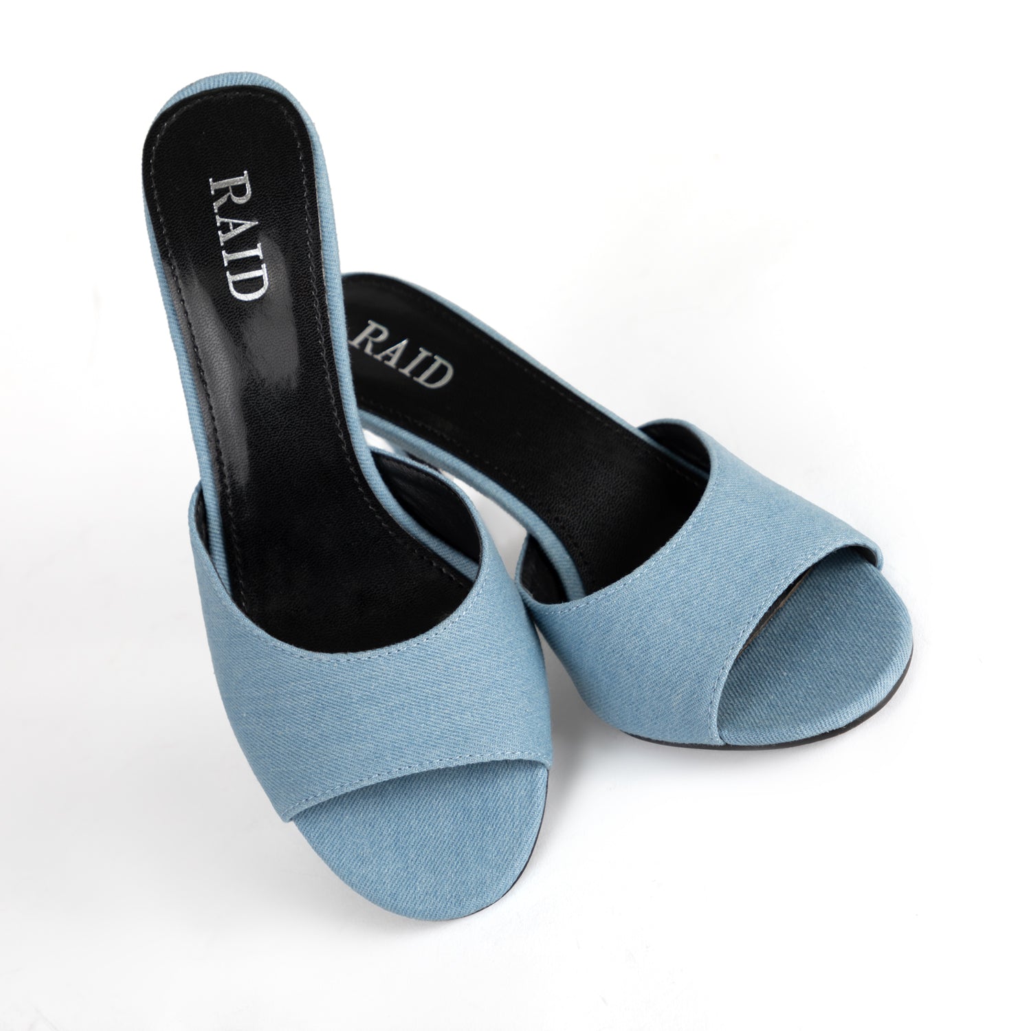 RAID Clarisse Heeled Mules in Blue Denim