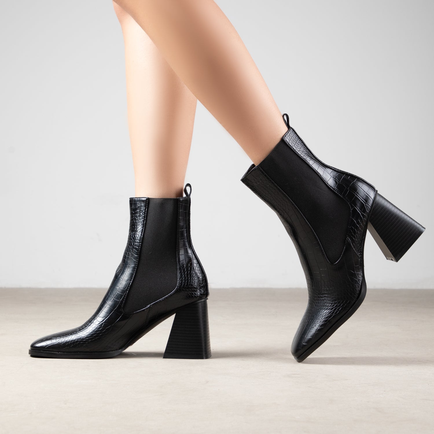 RAID Constant Block Heeled Ankle Boot in Black Croc