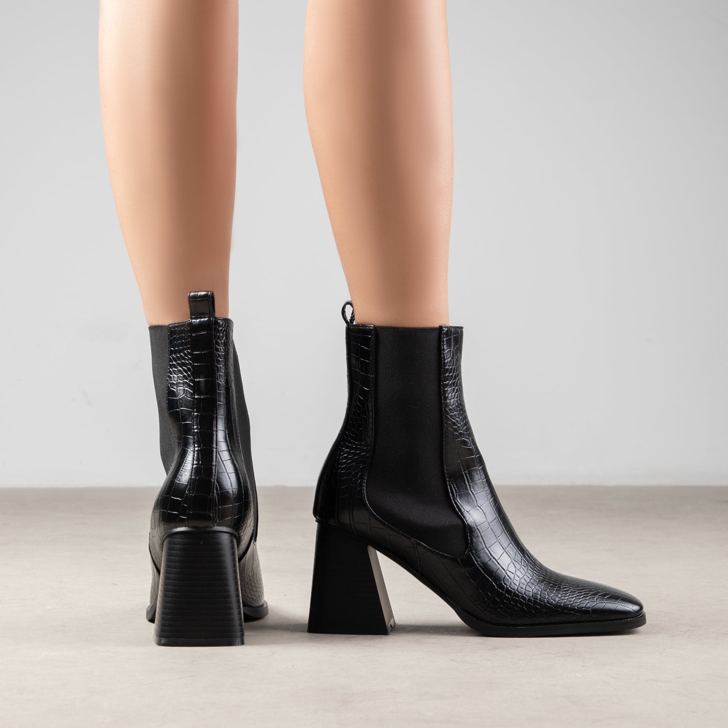 RAID Constant Block Heeled Ankle Boot in Black Croc