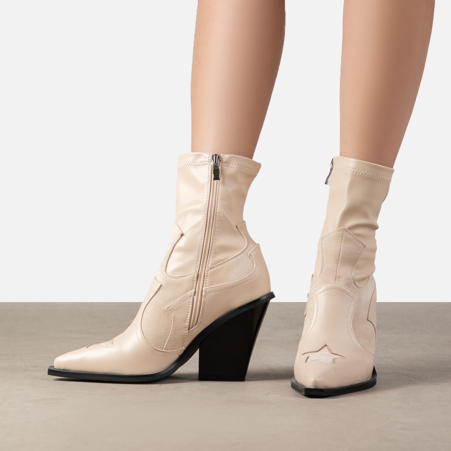 RAID Elaina Block Heeled Ankle Boots in Cream