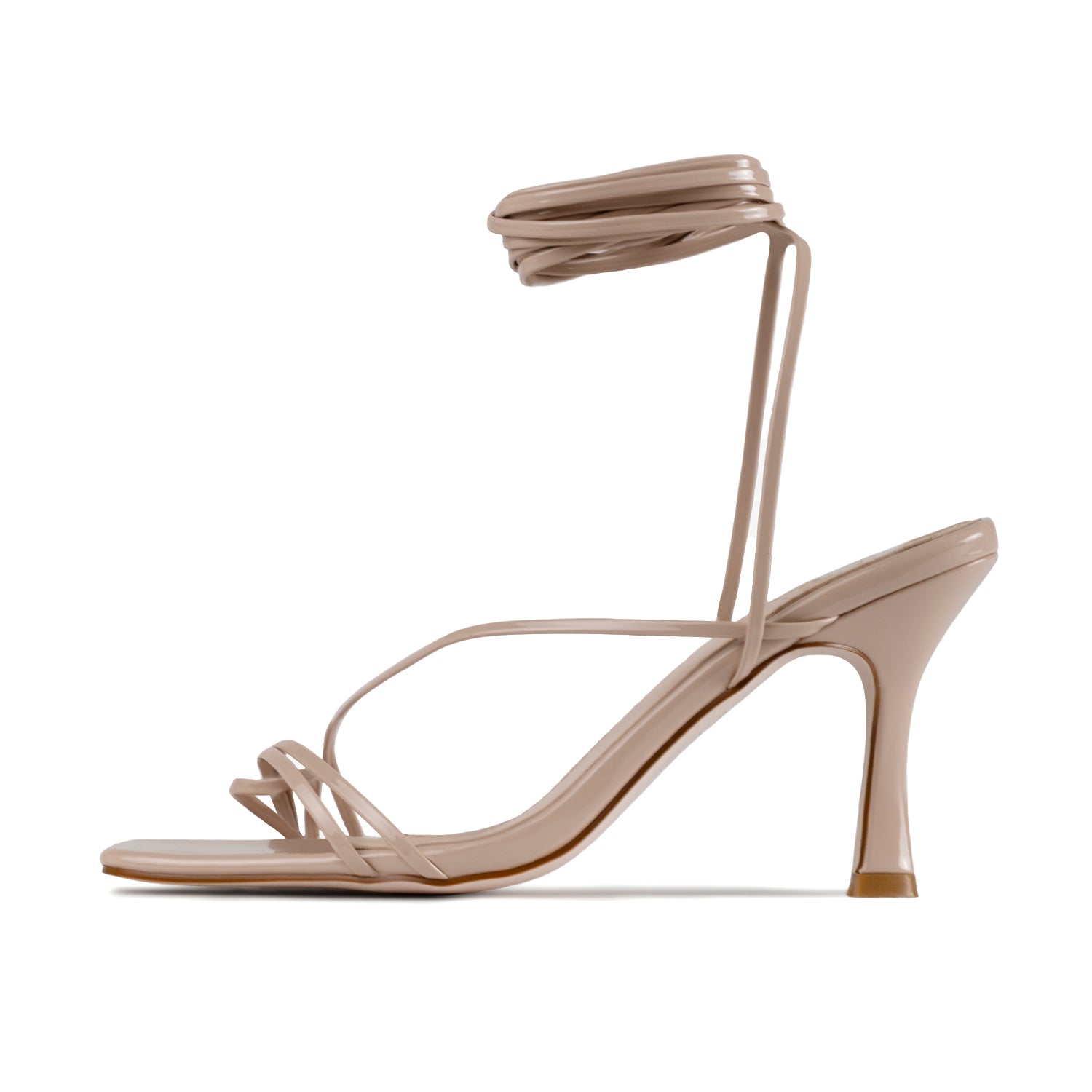 RAID Fane Lace-up Heeled Sandal in Nude Patent