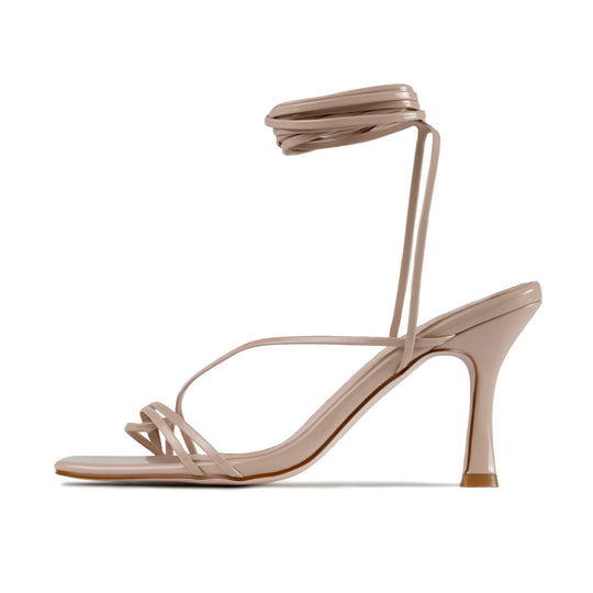 RAID Fane Lace-up Heeled Sandal in Nude Patent