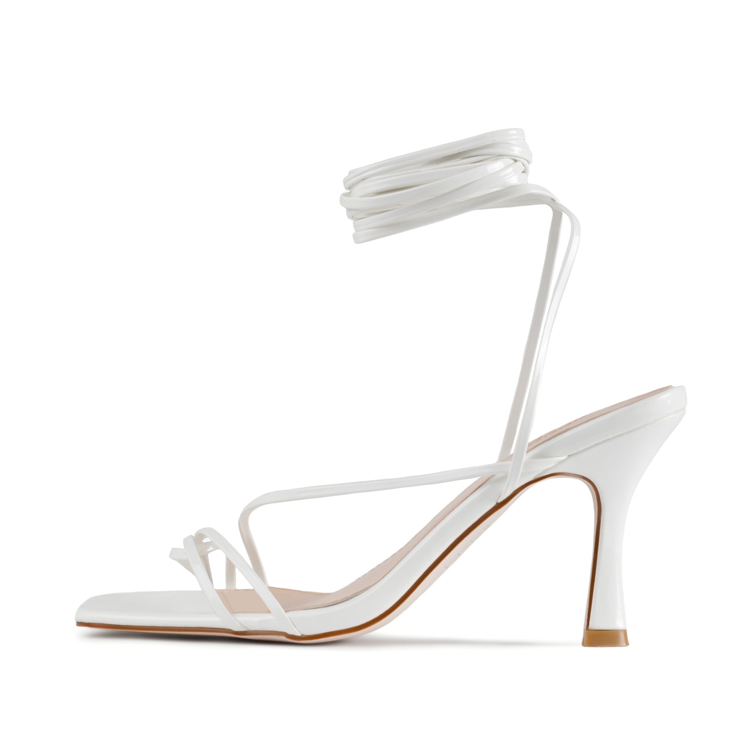 RAID Fane Lace-up Heeled Sandal in White Patent