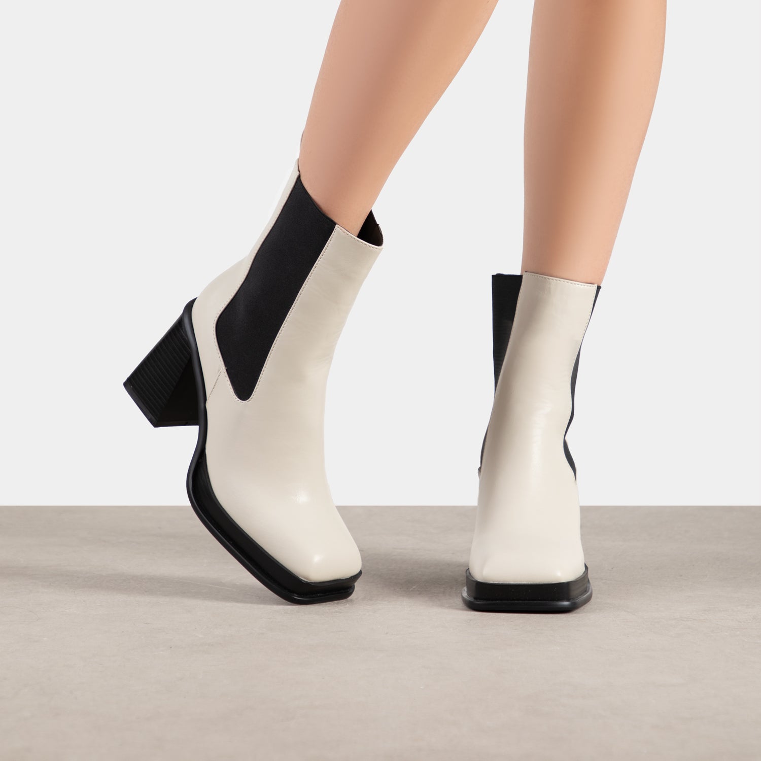 RAID Iona Block Heeled Ankle Boots in Cream