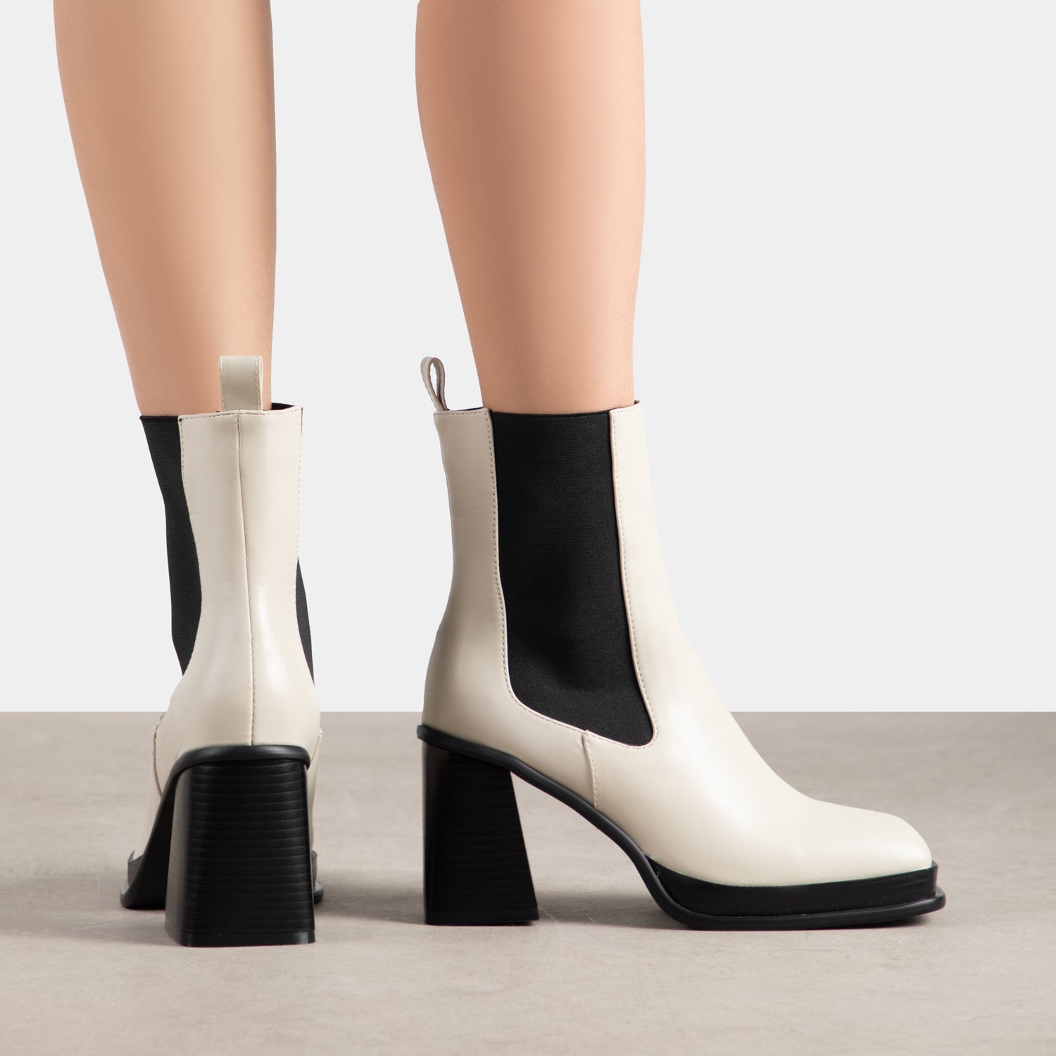 RAID Iona Block Heeled Ankle Boots in Cream