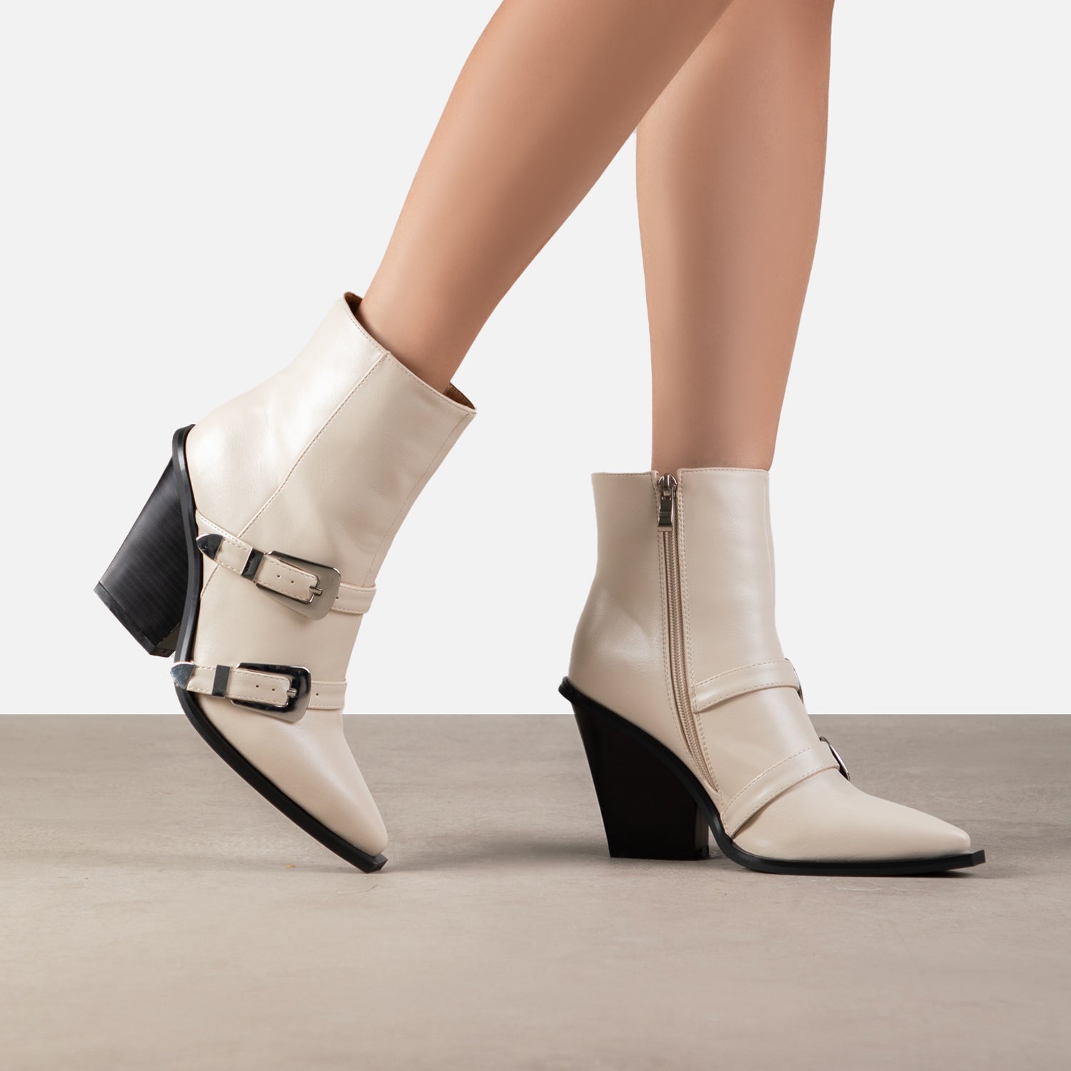 RAID June Block Heeled Ankle Boots in Off White