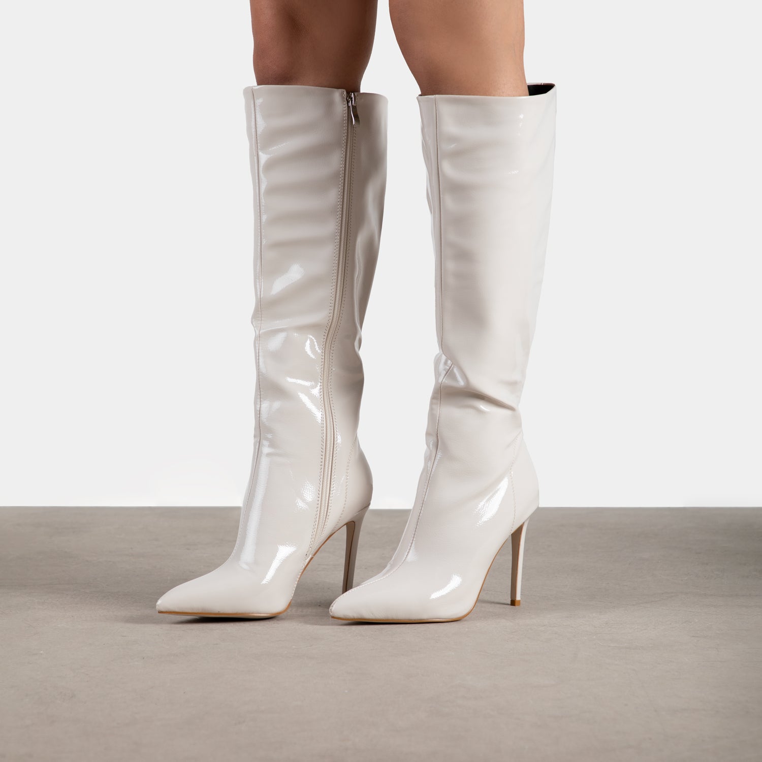 RAID Justin Knee High Boots in Off White