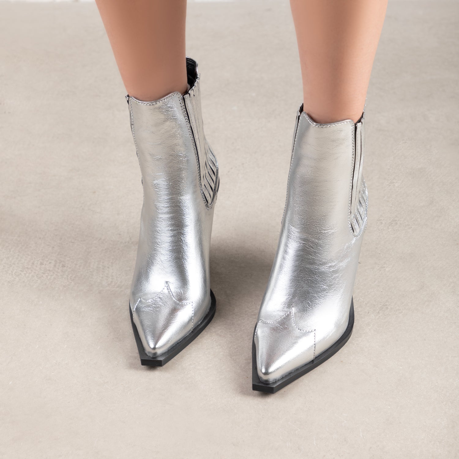 RAID Lianna Western Ankle Boots in Silver Metallic