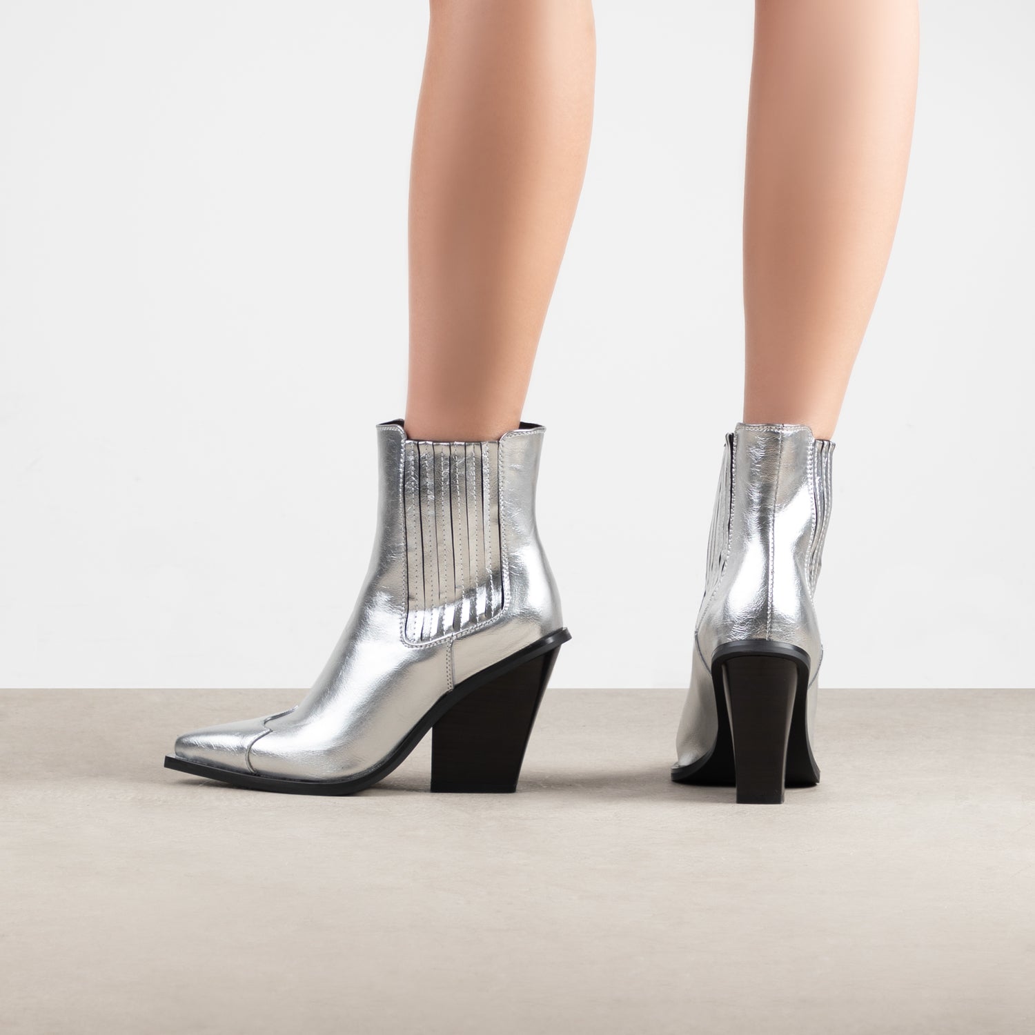 RAID Lianna Western Ankle Boots in Silver Metallic