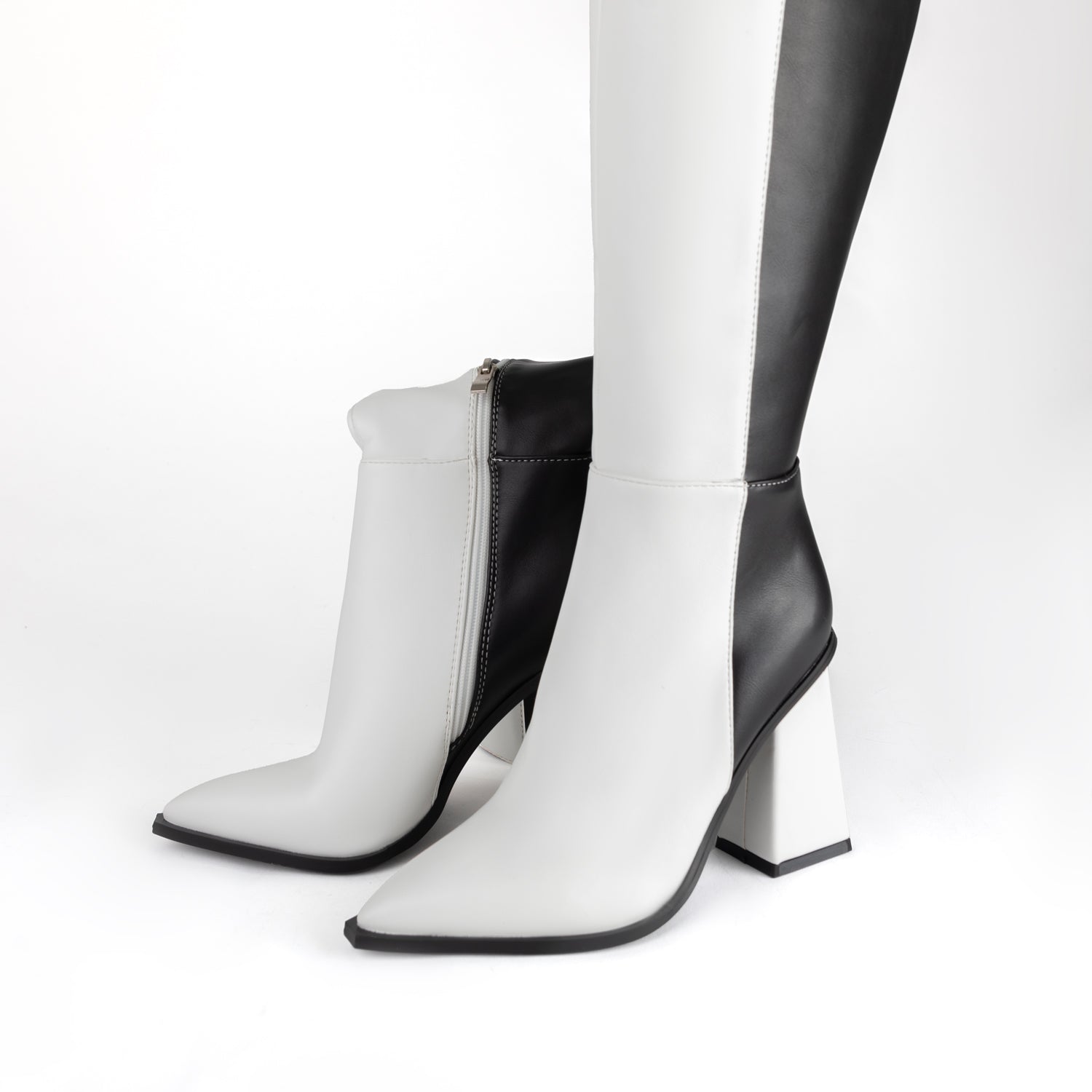 RAID Montenaa Block Heeled Long Boots in Black & White