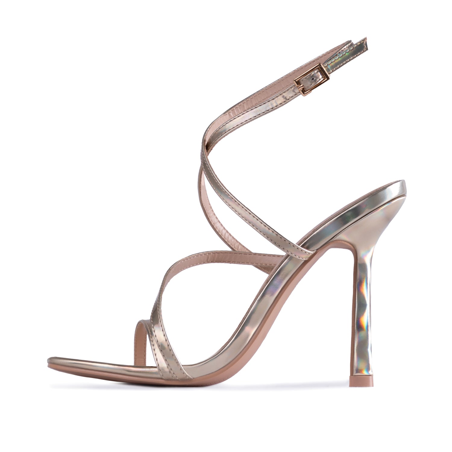 RAID Naveena Strappy Stiletto Heel in Gold Holographic