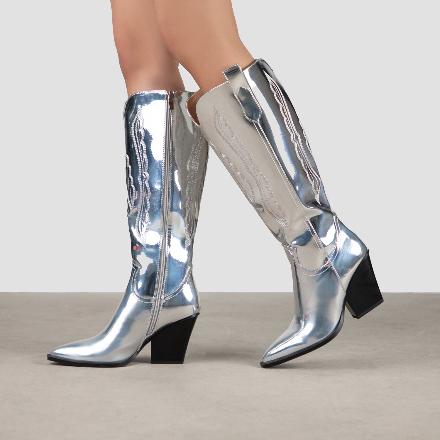 RAID Oshaa Knee High Western Boots in Silver