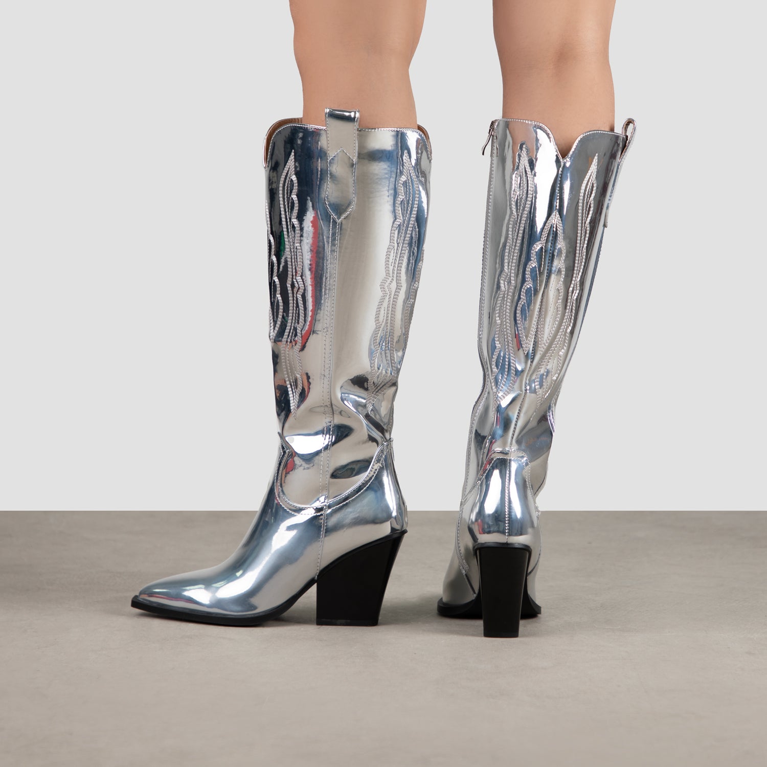 RAID Oshaa Knee High Western Boots in Silver
