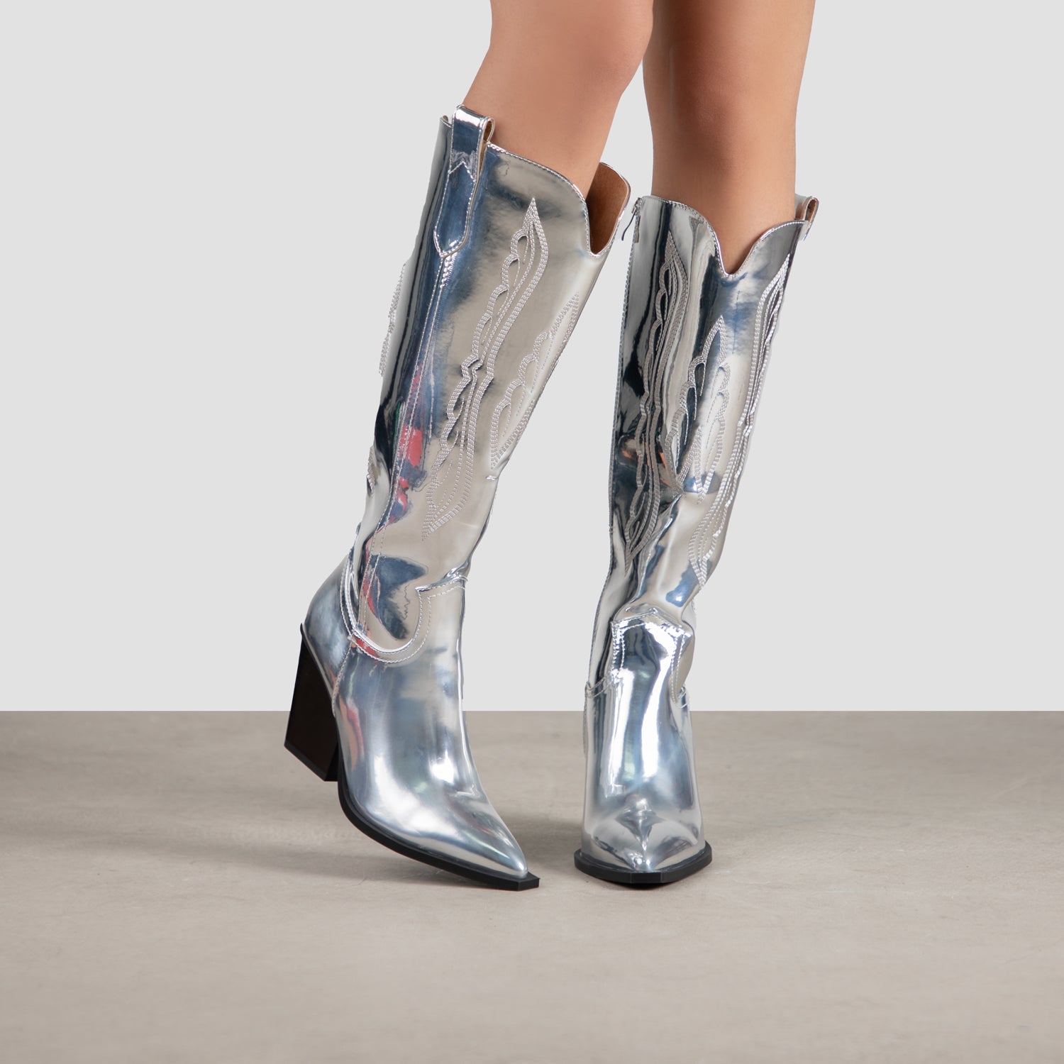 RAID Oshaa Knee High Western Boots in Silver