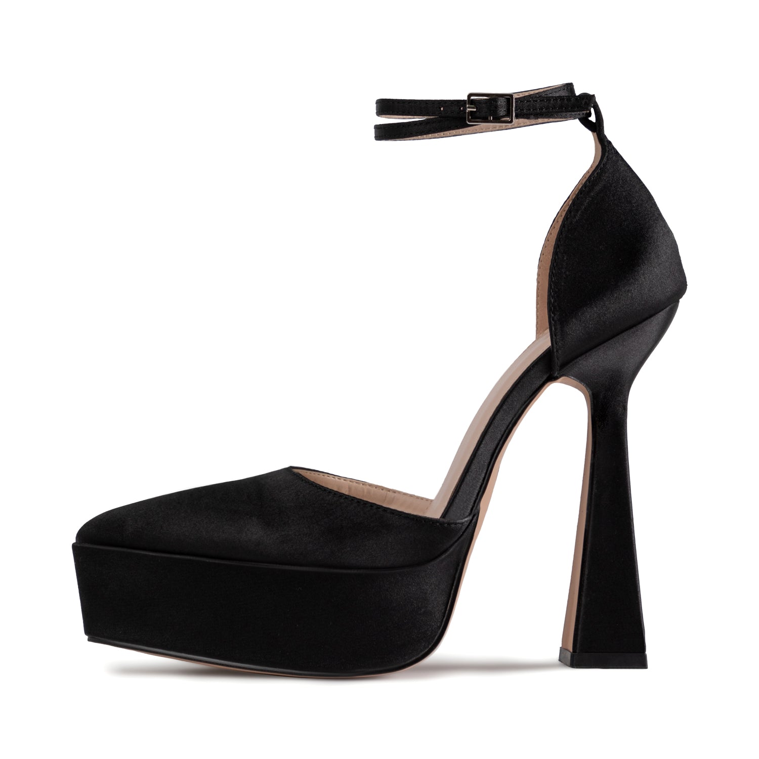 RAID Pearly Platform Heel Pump in Black Satin