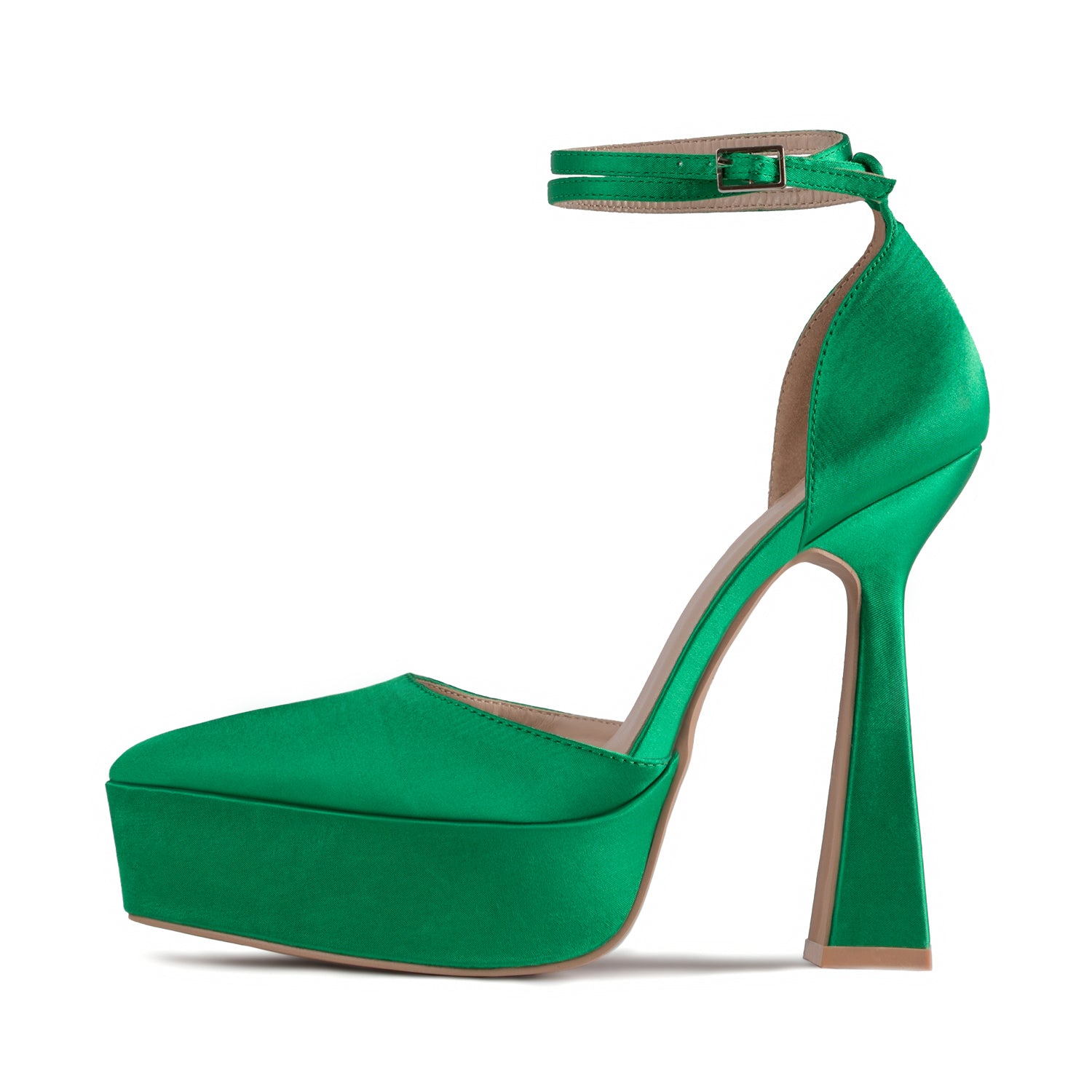 RAID Pearly Platform Heel Pump in Green Satin