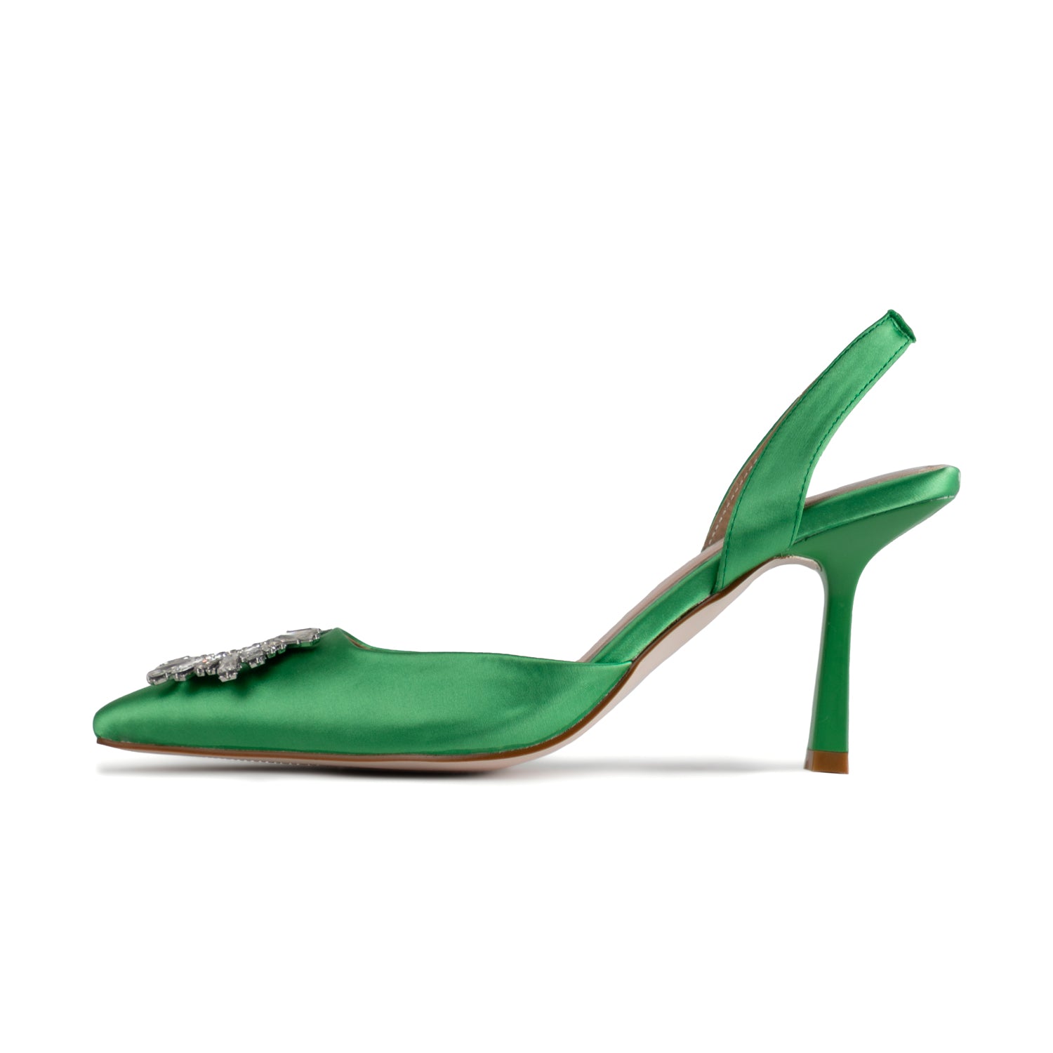 RAID Punam Heeled Slingback in Green Satin