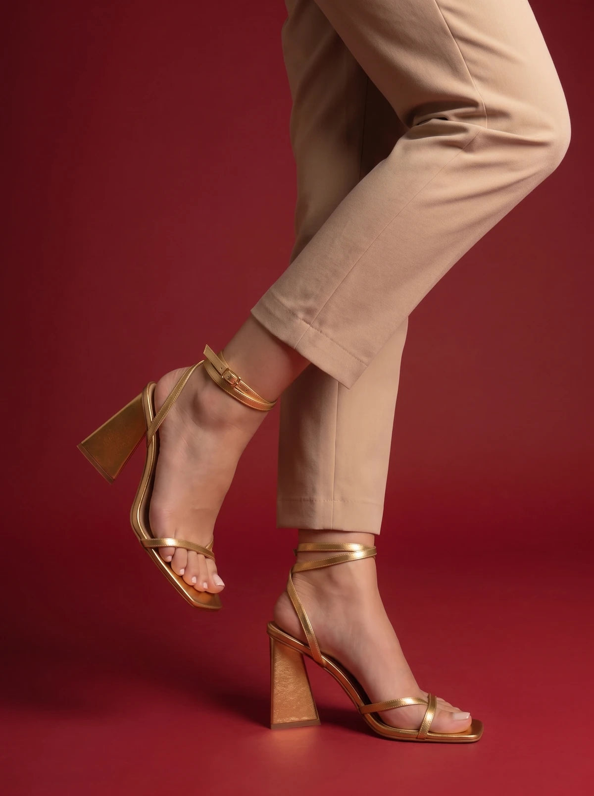 RAID Amora Lace Up Block Heel in Gold
