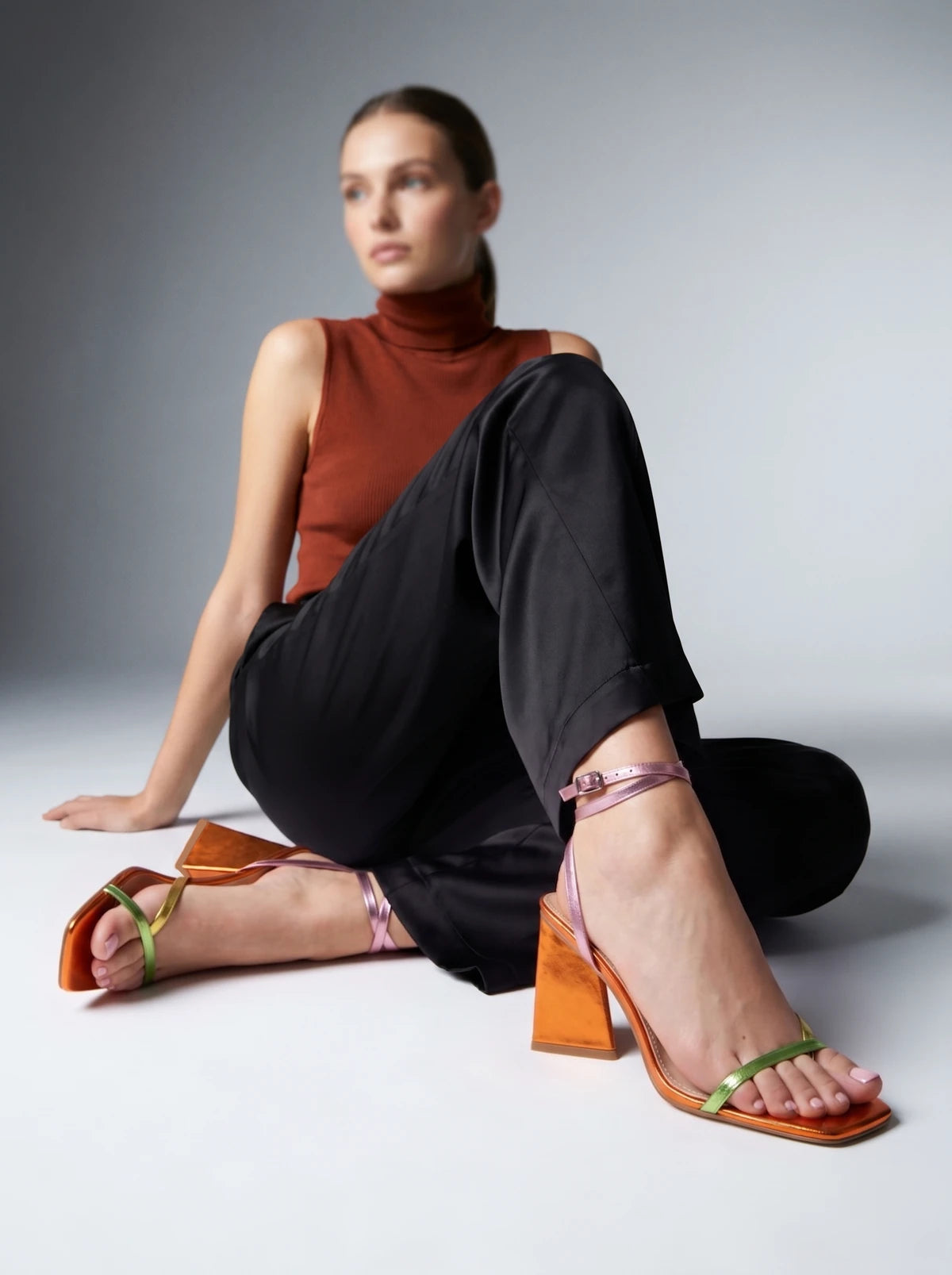 RAID Amora Lace Up Block Heel in Orange