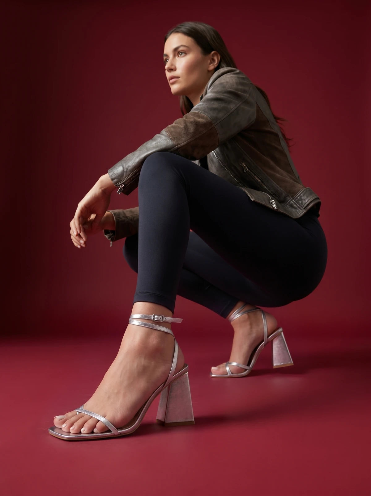 RAID Amora Lace Up Block Heel in Silver