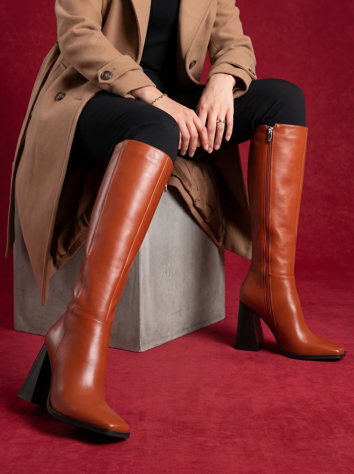 RAID Analeah Block Heeled Boot in Tan