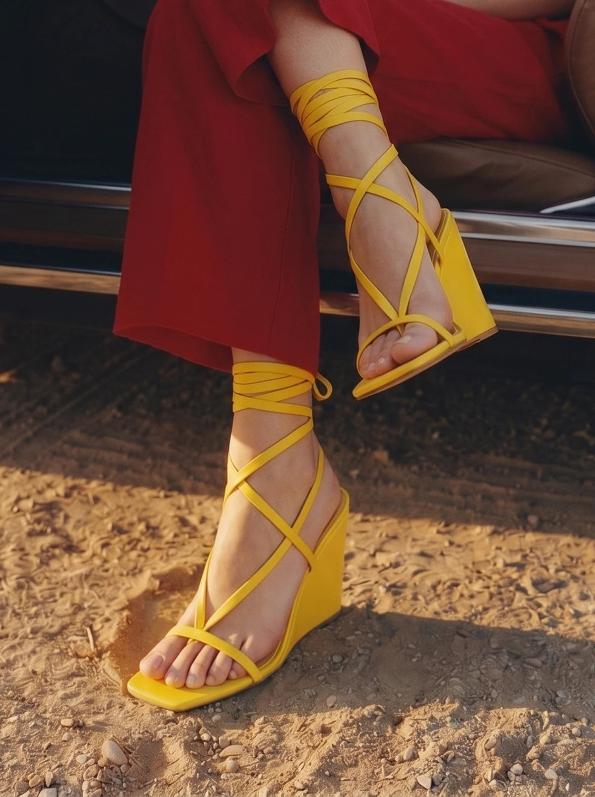 RAID Aniee Lace Up Heel in Yellow