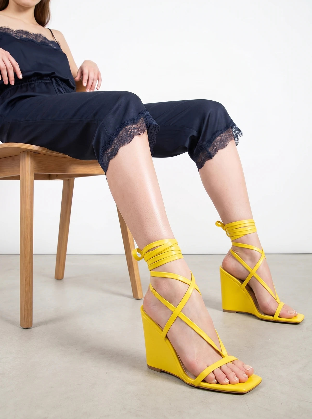 RAID Aniee Lace Up Heel in Yellow