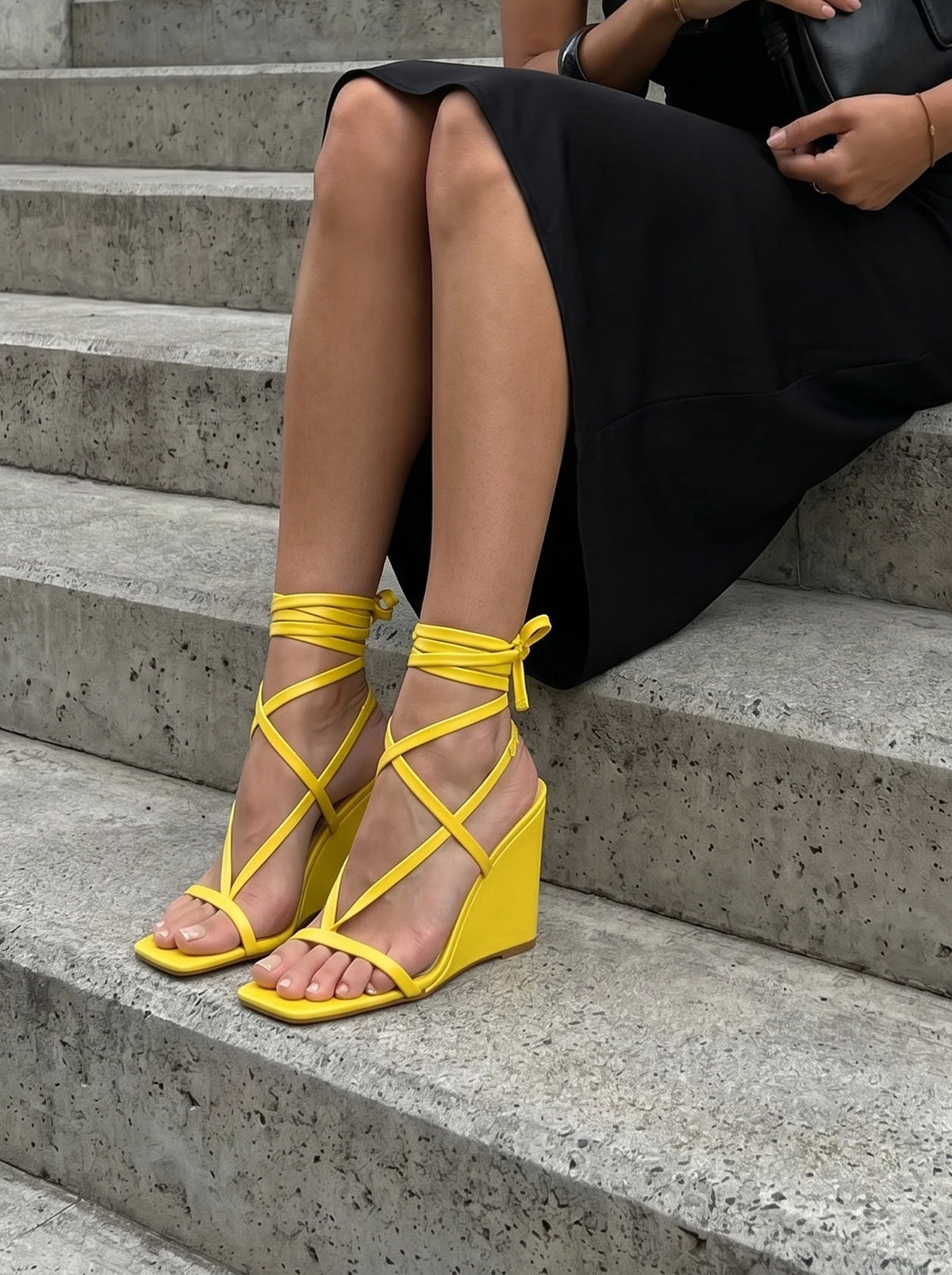 RAID Aniee Lace Up Heel in Yellow