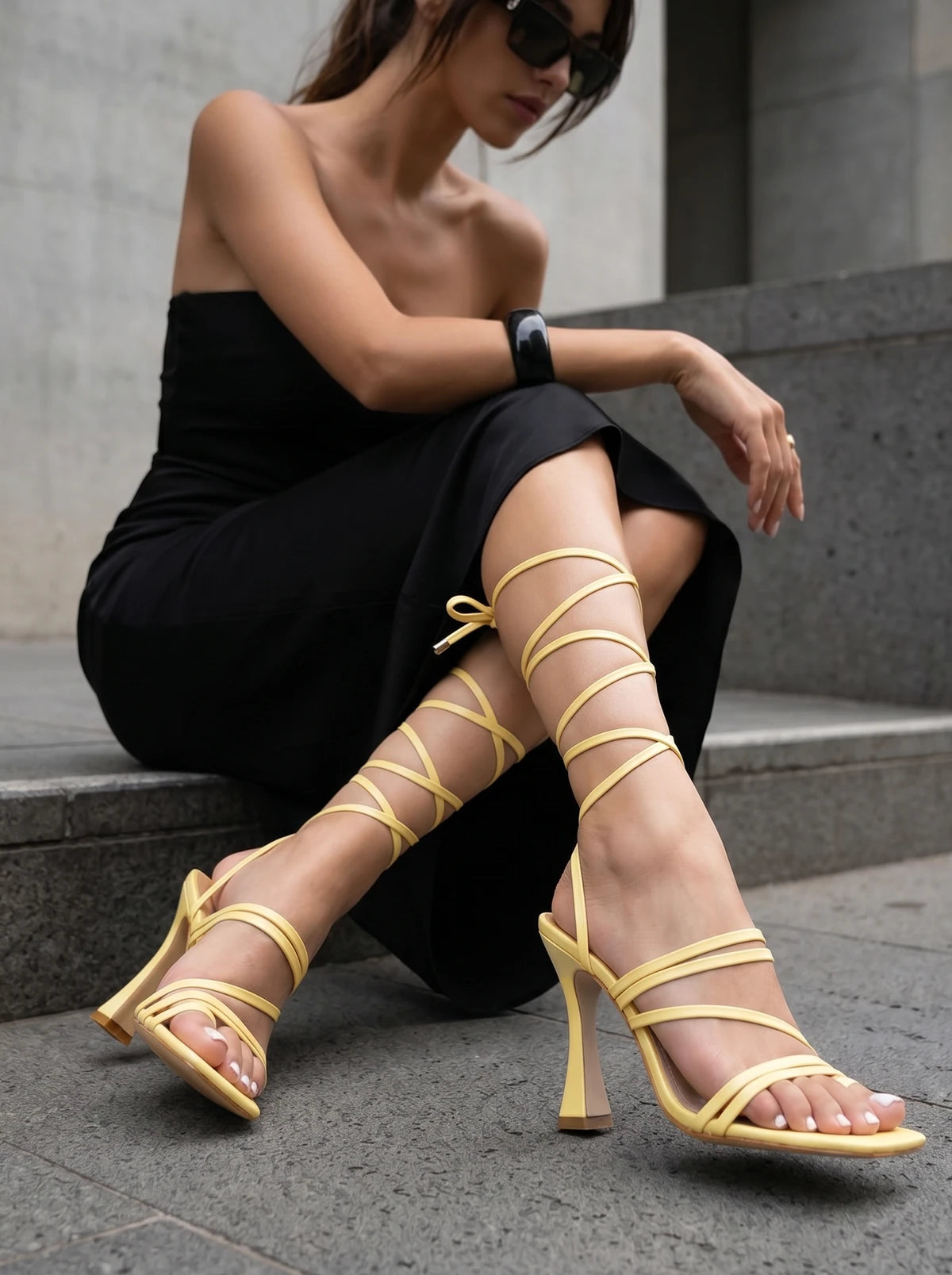 RAID Credence Lace Up Heel in Butter Yellow
