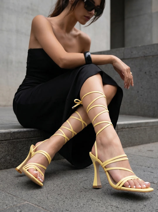 RAID Credence Lace Up Heel in Butter Yellow