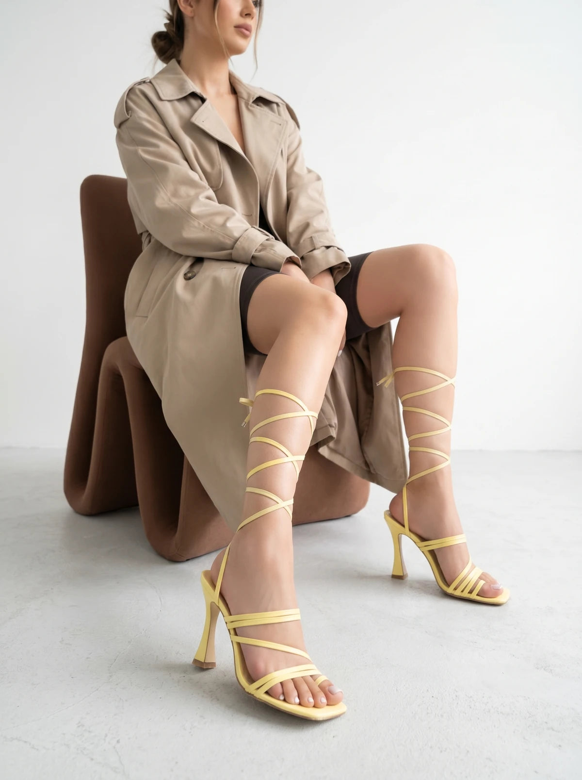 RAID Credence Lace Up Heel in Butter Yellow