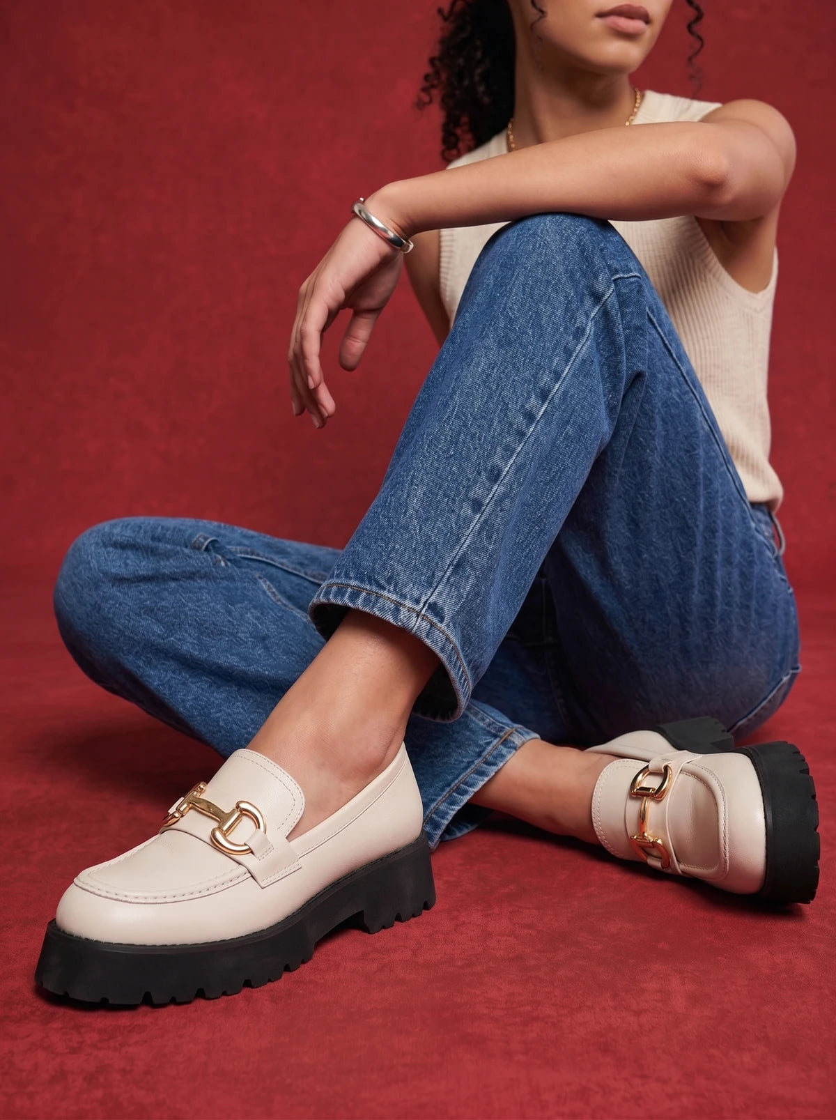 RAID Gennia Chunky Flat Shoes in Oat