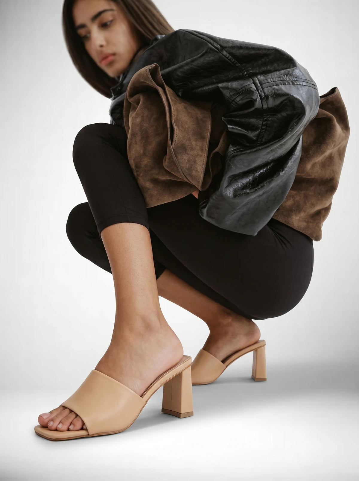 RAID Ilaria Block Heeled Mules in Nude