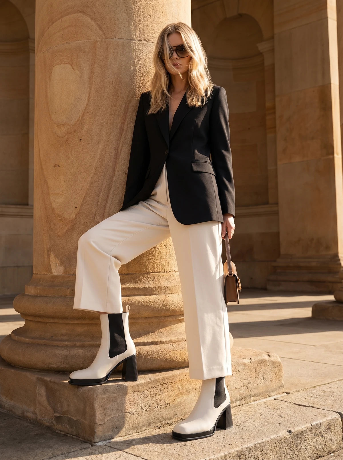 RAID Iona Block Heeled Ankle Boots in Cream