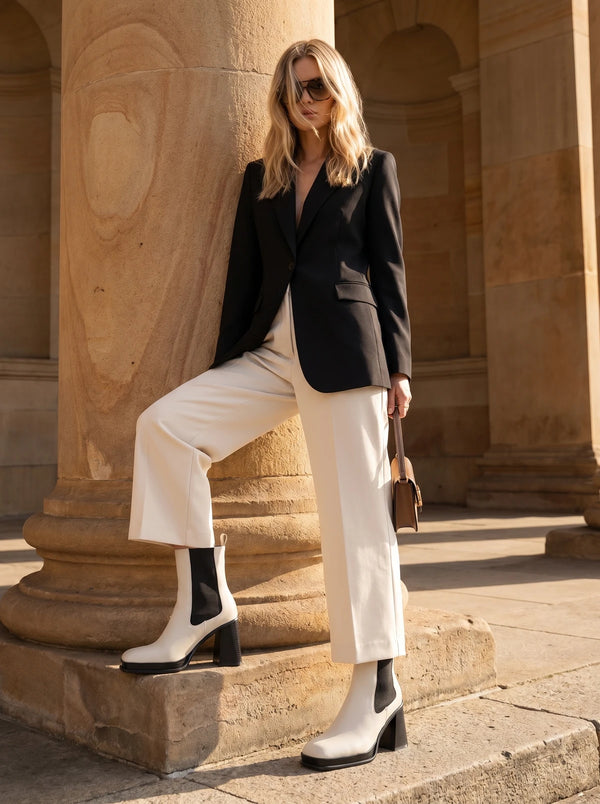RAID Iona Block Heeled Ankle Boots in Cream