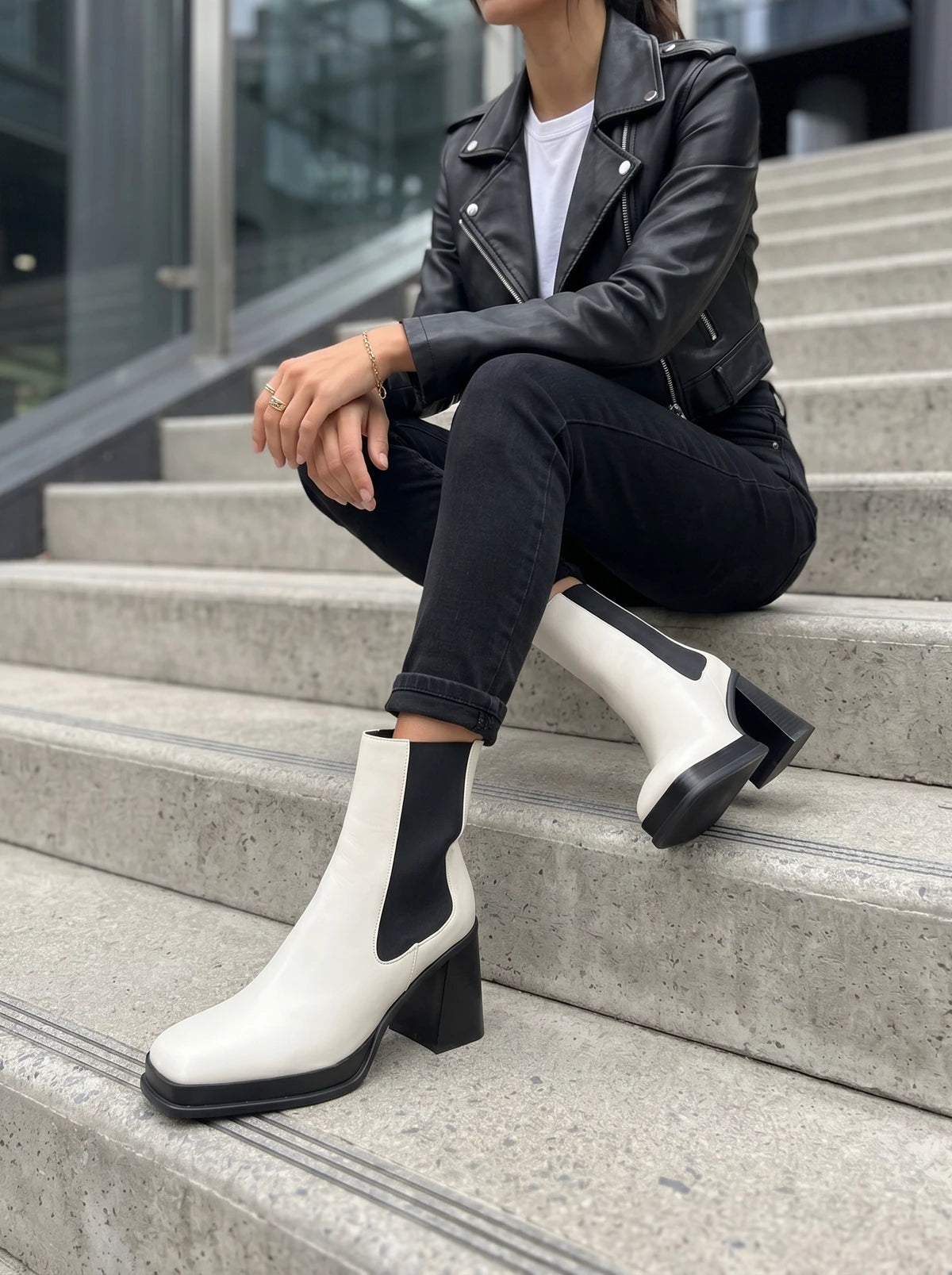 RAID Iona Block Heeled Ankle Boots in Cream