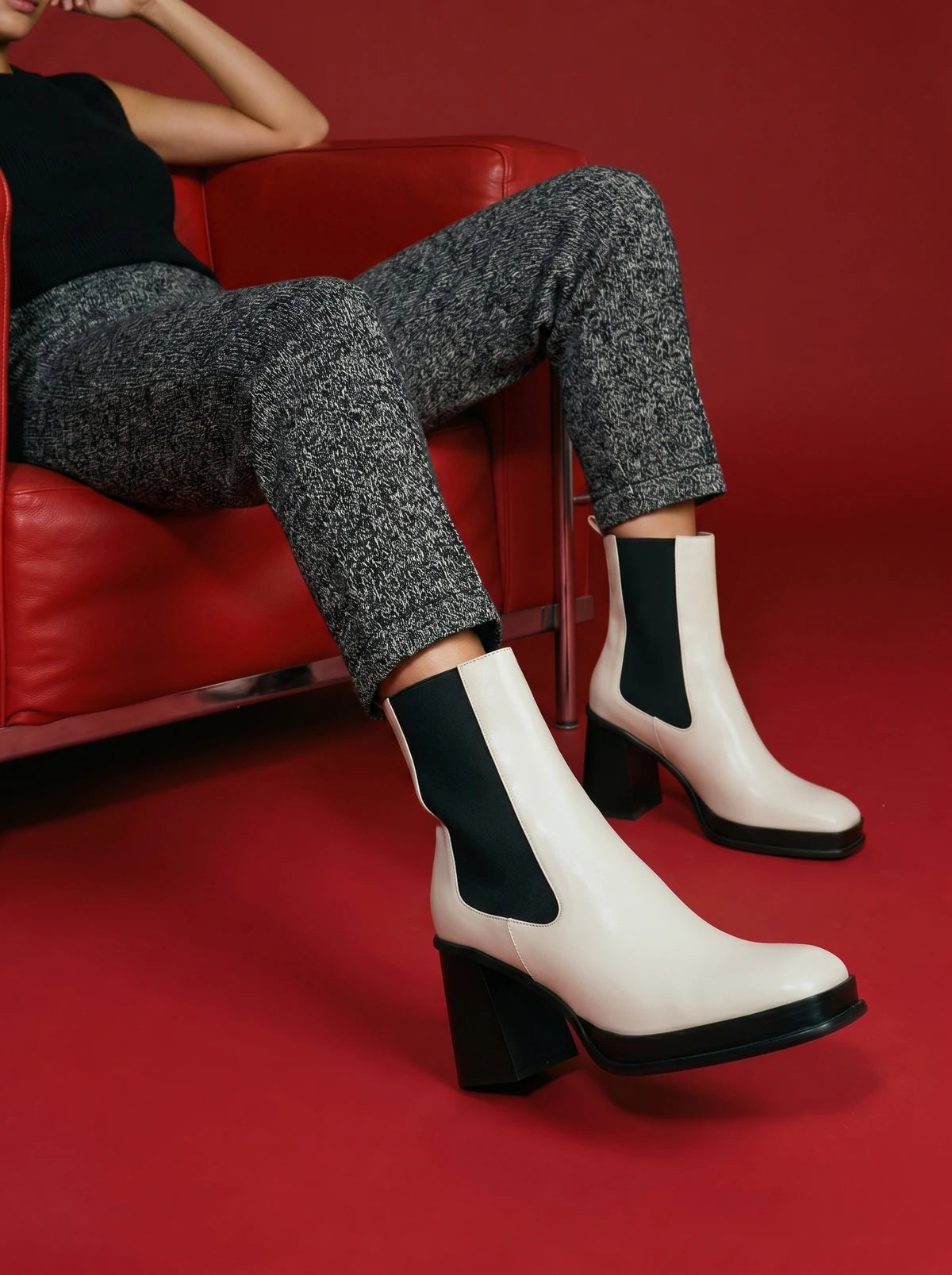 RAID Iona Block Heeled Ankle Boots in Cream