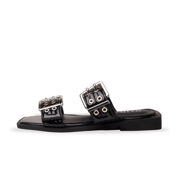 RAID Rolly Flat Sandals in Black Crinkle