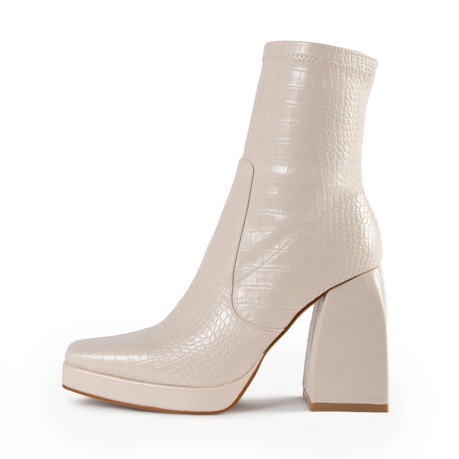 RAID Recruit Block Heeled Ankle Boot in Beige Croc