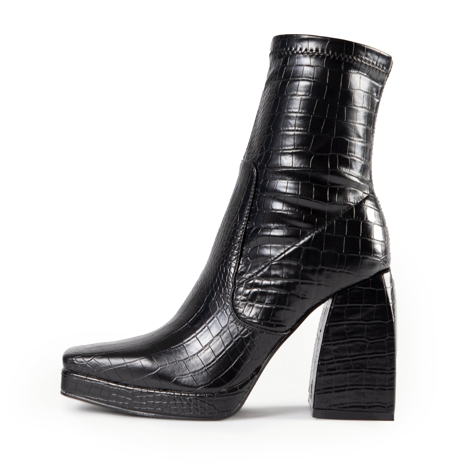 RAID Recruit Block Heeled Ankle Boot in Black Croc